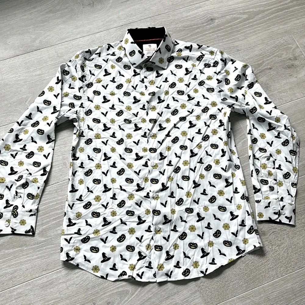 Tom Blaine Men Halloween Print Collection Performance Button Down Shirt Size XL